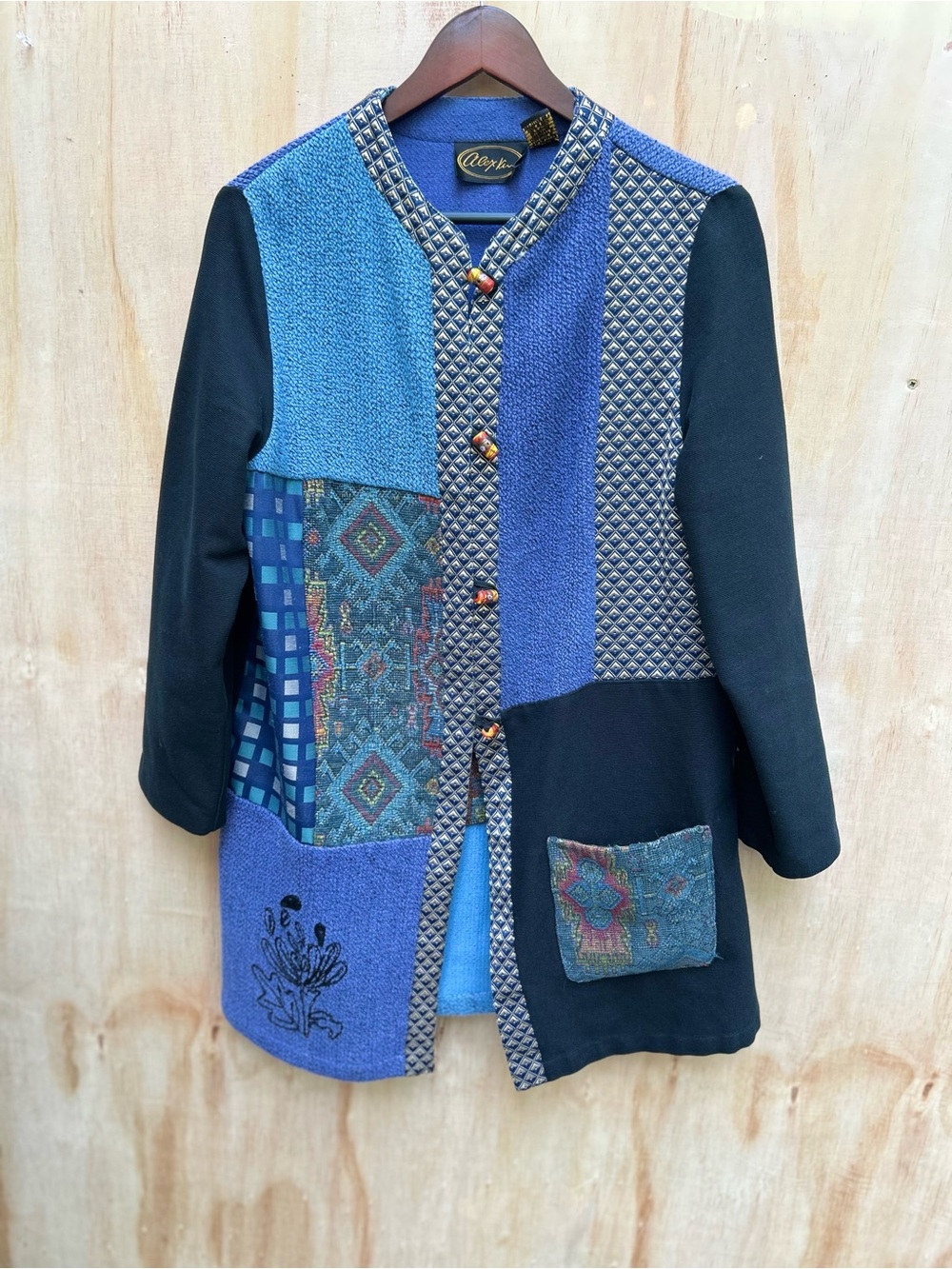 Aeryn Patchwork Trench Coat in Multi Blue